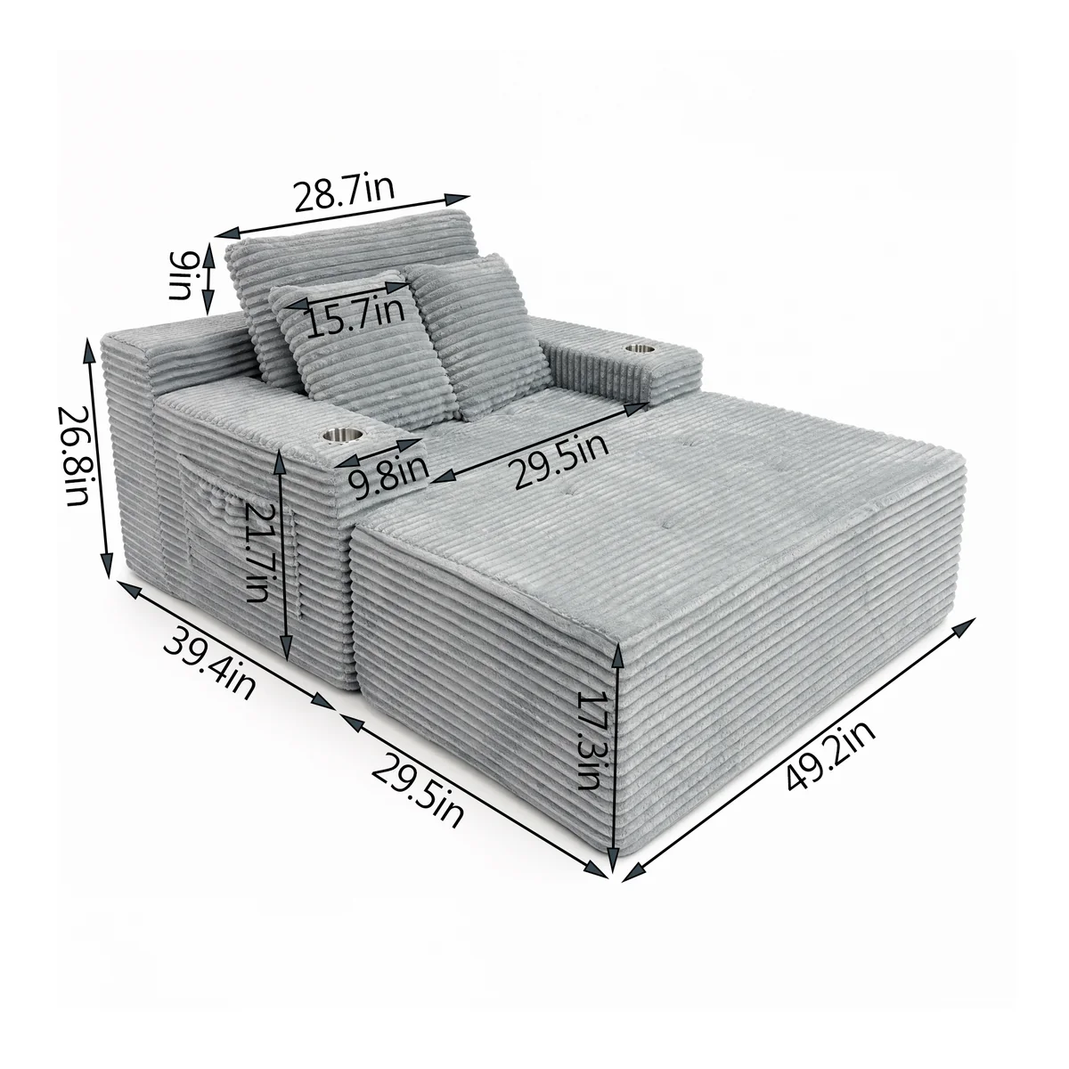 CloudRest compressed sofa with ottoman dimensions